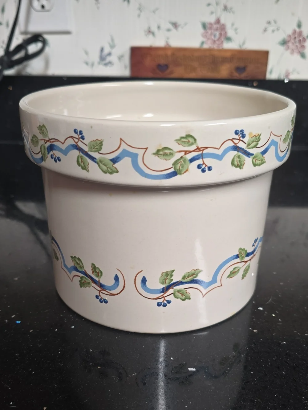 2001 Easy Pound Cake Recipe Ceramic Mixing Bowl - White with Blue & Green Floral
